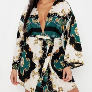 Plus Plunge Chain Print Skater Dress